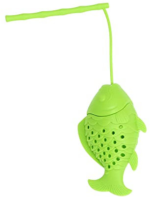 Food Tongs Kitchen Tongs Silicone Tea Strainers Fish Shape Loose Leaf Tea Infuser with Long Handle Lanyard Reusable Interval Diffuser Cup Filter for Teaware Brewing Cooking (Green, One Size)