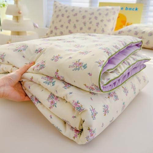 Mateju Edredón Ligero de Verano, Primavera Verano Reversible Ropa de Cama de Microfibra Ultrasuave Edredón Acolchado Transpirable Colchas Bouti Cama 90/120 (Flores moradas,150 * 200cm)