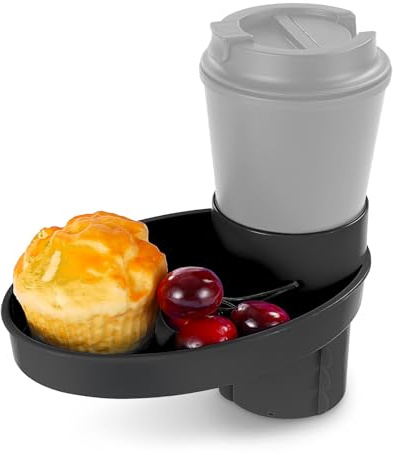 Elfzone Car Seat Tray - for Cup Holders in 2.5”-2.8”,Easily Expands Snack Tray Cup Holder Tray into 360° Cup & Travel Tray for Kids Car Seat, Booster, and Stroller (Black)