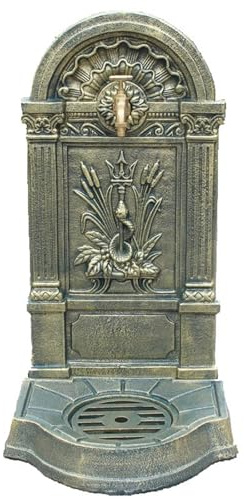 Fontaine Jardin sur Pied Antique en Fonte, Colonne d'eau Décorative D'extérieur Rétro, Siège de Tuyau d'eau avec Abreuvoir, Vert