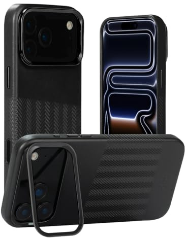 alto Étui en cuir italien gaufré compatible avec iPhone 17 Pro Max 2025, coque magnétique antichoc et béquille conçue pour MagSafe, série Herring (iPhone 17 Pro Max, 6,9, noir)