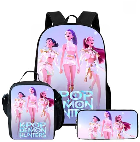 K Pop Demon Hunters 3 Pack Set School Backpack, Cool Teen School Bag, Fashion Simple Casual Daypacks with Zipper, Lightweight and Stylish, Cool Rucksack for Schools Travel Vacation