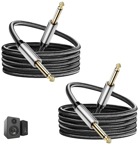 2 Pack 6.35mm to 6.35mm Cable, 1/4 Inch TRS Stereo Audio Cable 2M, Male to Male Balanced Line Lead for Electric Guitar Bass Keyboard Studio Monitor Mixer Amplifier DJ Equipment, Gold-Plated Connectors