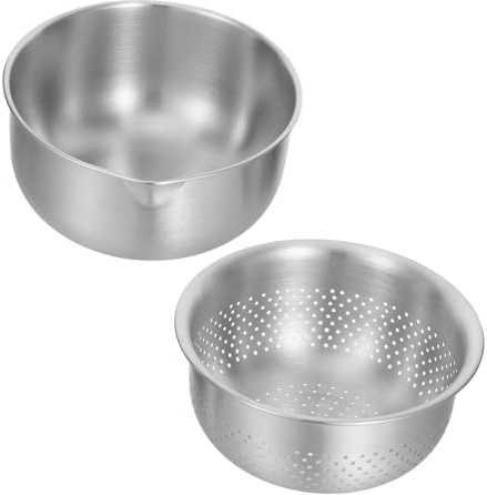 Alipis Cuencos de Acero Inoxidable con Colador y Bowl Grande para Lavar Frutas Verduras y Escurrir Pasta Capacidad y Fácil Limpieza