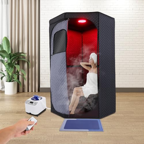 Baño de vapor, tienda de sauna personal de cuerpo entero, sala de vapor portátil para el hogar con generador de vapor de 1350 W 3L, control remoto, silla plegable, 5-60 min y 9 niveles de temperatura