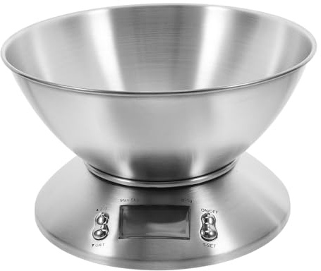 Mikikit Bilancia da Cucina Digitale in Acciaio Inox 5000g, Piccola Bilancia Alimentare Display Lcd e Funzione Tara, per Uso Domestico e Commerciale, Misurazione Precisa Grammi per Cucina