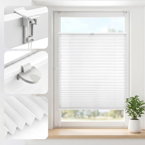 SALCAR Plissee ohne Bohren Klemmfix für Fenster & Türen, lichtdurchlässig & Blickdicht, Faltrollo stufenlos verstellbar, Sichtschutz mit Alu-Leisten, Weiß, B 60 x H 120 cm