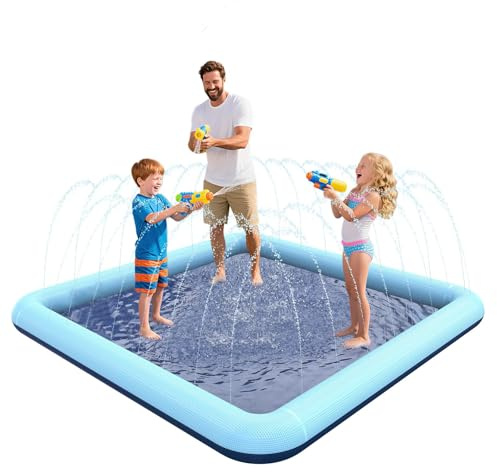 Lubolee Quadratische Wassersprinkler Kinder & Hunde Outdoor, Wasserspielmatte Hunde mit Verdickte Anti-Rutsch PVC, Wassersprinkler Splash Pad für Garten Outdoor Camping Sommer (170CM)