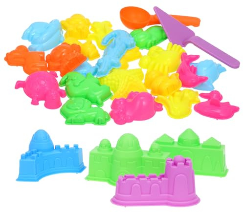 SHINEOFI Set di 27 Stampini per La Sabbia con Castello, Forme di Animali E Attrezzi per Bambini – Giochi Estivi per La Spiaggia E La Sabbiera (colori Assortiti)