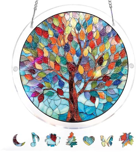 Acrylic Puzzles Suncatcher, DIY Sun Catcher Kits for Adults, Suncatchers Stained Glass Acrylic Puzzle Decoration, Acrylic Suncatcher Puzzles, for Garden Door and Window Decor (#E)