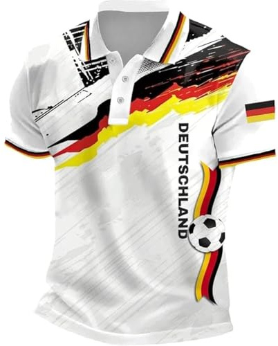 Generisch Deutschland Trikot Wm Deutschland Trikot 2026 Poloshirts Für Herren Herrenhemd mit Deutschem Flaggenprint,Geeignet Für Alltag,Festivals Und Wettkämpfe Hemd Sportshirt Trainingsshirt