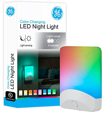 GE Color-Changing LED Night Light, Plug Into Wall, Dusk to Dawn Sensor, Ambient Lighting, for Bedroom, Childrens Room, Nursery, Safety Rated, 1 Pack, 34693