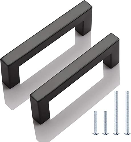 KNOBWELL 6 Pack 3-1/2 inch Black Kitchen Cabinet Door Handles, Stainless Steel T Bar Dresser Drawer Pulls - Hole Centers 3.5 inch(90mm), Overall Length 4 inch