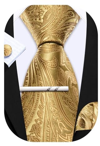 Barry.Wang Herren Krawatten Set Klassische Einfarbig Seiden-krawatte Einstecktuch Manschettenknöpfe Krawattenklammer für Hochzeit Party