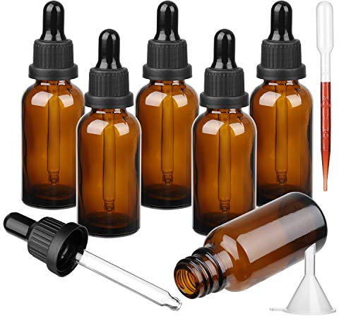 Hyber&Cara Brown Glass Pipette Bottles with Glass Pipette 10 ml Pharmacist Bottles with Dropper for Essential Oils, Perfume Oils, Liquid Dyes, Aromatherapy Blends, Pack of 6