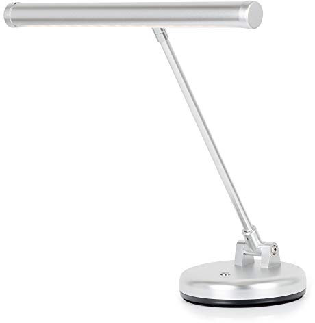 Showlite PL-1-SL-KW LED Klavierleuchte - Klavierlampe mit 15 LEDs - warmweißes Licht in 2 Stufen - 36 cm Höhe - Betrieb per USB, Netzstrom oder Batterie - silber matt