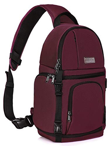 MOSISO Kameratasche Brust, DSLR/SLR/Spiegellose Kamera Rucksack Tasche Stoßfester Fotografie Rucksack mit Stativhalterung & Wechselbare Modulareinsätze Kompatibel mit Canon/Nikon/Sony/Fuji, Weinrot