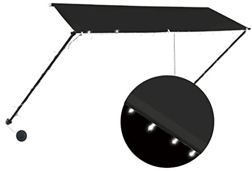 vidaXL Markise, Klemmmarkise mit LED Einziehbar, Sonnenschutz für Fenster Terrasse Balkon, Balkonmarkise Fallarmmarkise Fenstermarkise, 300×150cm Anthrazit