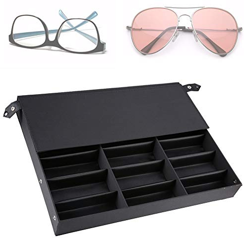 GOTOTOP Brillenbox mit 18 Fächern, Sonnenbrillenaufbewahrung mit Staubschutz, Präsentationsvitrine, Brillenständer, 47 x 37 x 6 cm