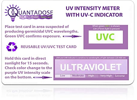 QuantaDose® UVC-Lichttestkarte mit UVC-Licht Wellenlängenanzeige und photochromen UV-Intensitätsprüfung