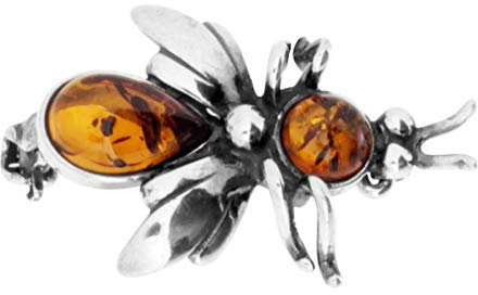 Brosche - Fliege - Silber 925/000 - Bernstein