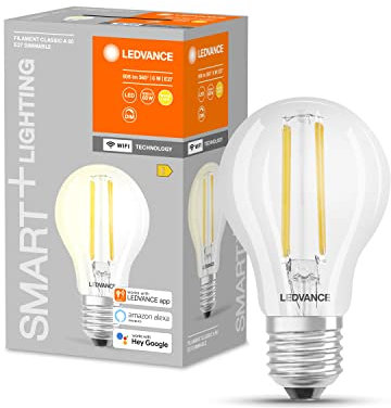 LEDVANCE Smarte LED-Lampe mit WiFi Technologie, Sockel E27, Dimmbar, Warmweiß (2700 K), ersetzt Glühlampen mit 60 W, SMART+ WiFi Classic Dimmable, 1er-Pack, Birne