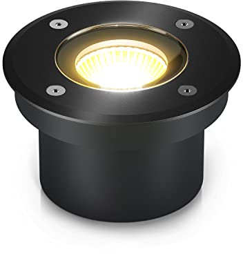 lambado® LED Bodenstrahler für Außen - extra flach, wasserdicht & befahrbar inkl. 5W Strahler warmweiss dimmbar - Schwarz runde Bodenleuchte/Bodeneinbaustrahler IP67 für Terrasse & Garten