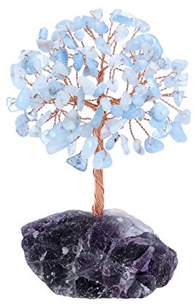 JSDDE Aquamarin Kristallbaum Heilkristalle Edelsteine Feng Shui Baum Nat眉rliche Trommelsteine Baum des Lebens Figuren