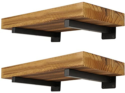 EZYDECOR Robuste Regalhalterungen, 4 Stück, Eisen, Metall, Wandmontage, schwebende Regalhalterung, Bauernhaus-Möbeldekorationen, inklusive Beschläge (25,4 cm), Schwarz