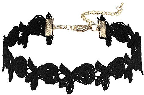 Gualiy Kragen Halskette Einstellbar Spitze Halsband Hohl Blatt Rose Blumen Form Maskenspiel Kropfband Klassische Damenkette Schwarz, 30.7CM