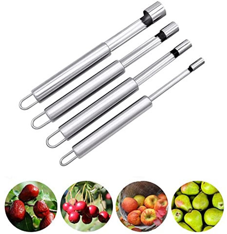 4 Pcs Descorazonador De Manzanas,Núcleo De Pera De Acero Inoxidable y Descorazonador De Frutas De Fácil Agarre,Removedor De Núcleos Con Filo Afilado Hoja De Cereza De Frutas Hawthorn Red Date Coring