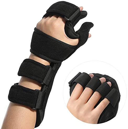 Fanwer Resting Hand Splint with Finger Separators - Hand Brace for Finger Contractures - Night Immobilizer Support for Carpal Tunnel Wrist Pain - Thumb Stabilizer Strap For Correction & Comfort (Left)