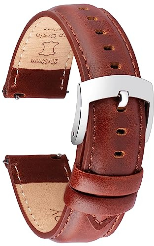 OTTOODY klockarmband i läder 18 mm 19 mm 20 mm 21 mm 22 mm armband, snabblås elegant läder klockarmband för män och kvinnor, högkvalitativt ersättningsläderarmband för klocka och smartklocka, 20mm