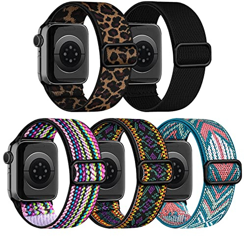 Chinbersky 5-pack klockarmband kompatibla med Apple Watch-remmar, 49 mm, 45 mm, 44 mm, 42 mm, justerbara elastiska stretchiga nylonband, sportband med ögla, ersättningsband för iWatch serie Ultra/8/7/6/5/4/3/2/1/SE