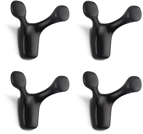 GUWINA Garderobenhaken Doppelt Geweihform, 4 Handtuchhaken Moderne Mattschwarz Wandmontage Wandhaken Zinklegierung Kleiderhaken Ideal für Badezimmer Küche Schlafzimmer Mantelhaken mit Schrauben