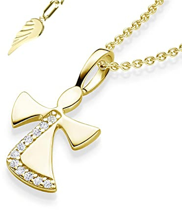 Schutzengel Kette Mädchen Gold (Silber 925 vergoldet), Engel-Anhänger | Halskette, Kinder-Schmuck Erst-Kommunion Tauf-Geschenk Konfirmation Firmung Geburt Taufe, Goldkette Kinderkette Taufkette