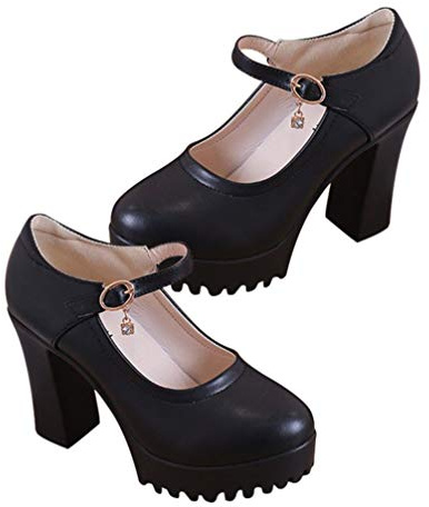 Black Round-Toe High Heels 1 Pair Pu Pumps Size 40 | Rubber Sole, Simulated Leather Lining, Anti-skid Wear, Party and Nightclub Use