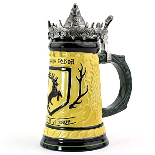 PBTMCD Boccale da Birra in Ceramica 3D Germania con Coperchio, Tazza Boccale Taverna Vintage 600 Ml Ad Alta capacità, Recipiente per Bere Whisky Decorazione Party Bar Grande,J