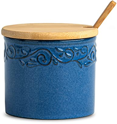 dgudgu Sugar Bowl With Lid And Spoon Blue Ceramic Jar Sugar Cube Container Sugar Dish With Lid And Spoon Sugar Cube Holder