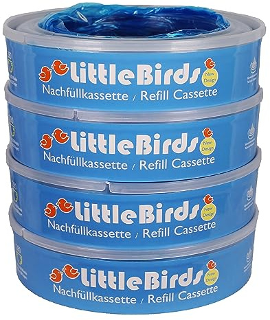 Little Birds - 4x Nachfüllkassetten kompatibel mit Angelcare Windeleimer & Litter Locker II - Mehr Kapazität für bis 320 Windeln - 7 Schichten für Maximalen Geruchsschutz