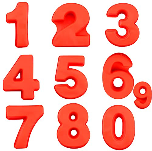 inodiref 9 Stück Silikon Backform Zahlen 0-8 Kuchenform für Geburtstag Hochzeit Party Dekoration (Rot)