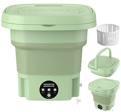 Mini lavatrice pieghevole | Lavatrice da viaggio | mini lavatrice | Lavatrice mobile da campeggio | lavatrice pieghevole con centrifuga delicata per calze, vestiti per bambini, asciugamani Verde Plug