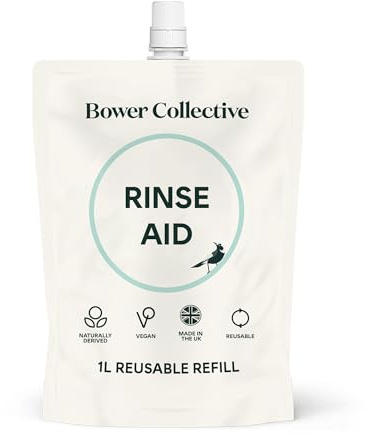 Bower Collective Rinse Aid Refill | Natural Dishwasher Cleaner Liquid | Concentrated Detergent Dishwashing Rinse Aid | Fragrance Free, 1 Litre