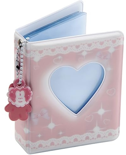 Anglecai 3 Inch Kpop Photocard Holder Book, Mini Photo Card Binder with 40 Pockets/Cherry Charms, Hollow Small Photo Album for Store Pictures (Light Pink)