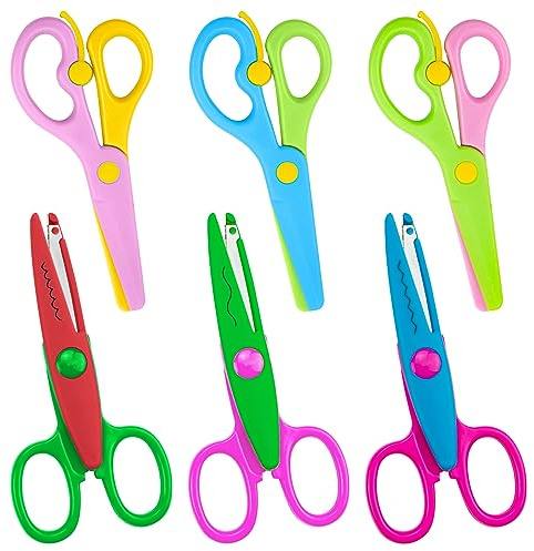 6Pcs Kids Scissors Safety Scissors Childrens Scissors Toddler Scissors Preschool Training Scissors Art Craft Child-Safe Scissor Toddler Serrated Scissors for Crafts,Scrapbooking,DIY Photo Art Project