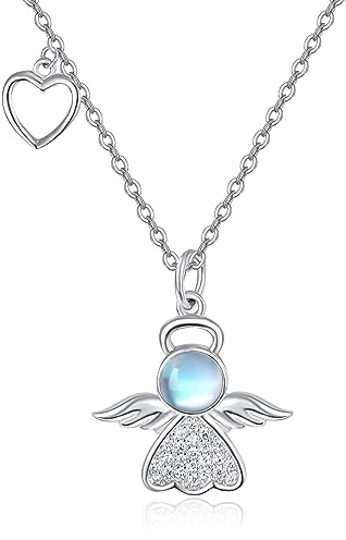 TANGPOET Skyddsängel halskedja ängel kedja ängel berlock halskedja för kvinnor ger dig känsla smycken, Sterlingsilver, Kubisk zirkonia