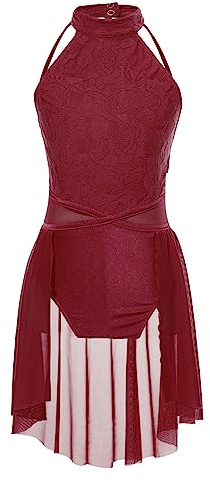 dPois Enfant Fille Asymétrique Robe Danse Classique Justaucorps Danse Lyrique Leotard Gym Fille Ballet Bodysuit Jumpsuit 2-16 Ans E Bourgogne 11-12 ans