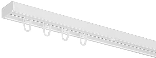 RENA Vorhangschiene 1-Läufig Gardinenschiene aus Kunststoff Vorhang-Deckenschiene mit Überklipshaken Gardinenleiste Gardinenstange Gardinen Vorhänge für Deckenmontage Weiß 140cm