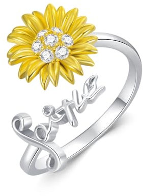 925 Sterling Silber Sonnenblume Glaube Ring Faith Verstellbarer Band Ring Geschenke für Damen