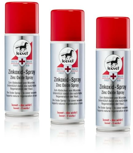 RL24 leovet - Erste Hilfe Zinkoxid-Spray | Pferde-Zinkspray zum Abdecken von Wunden | Zinksalbe zum Sprühen | bildet Schutzfilm & pflegt beanspruchte Hautpartien | 3 x Wundspray 200 ml (3er Set)